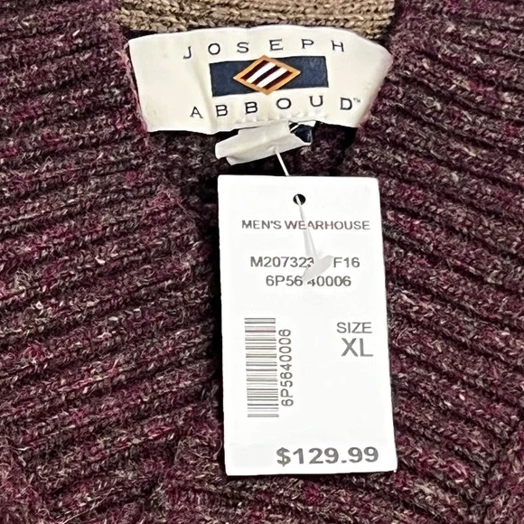 JOSEPH ABBOUD Mens XL Wool Blend Cable Knit Shawl Neck Sweater Burgundy Menswear